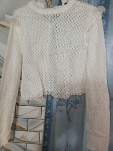 Crochet Knit Bell Sleeve Crop Top