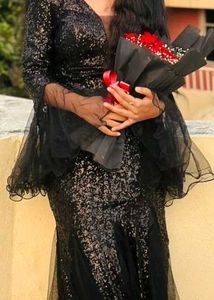 Fishcut Elegant Black Sequin Gown