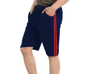 Navy & Red Striped Athletic Shorts
