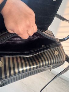 Striped Shoulder/ make up bag