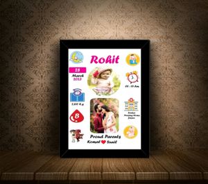 Newborn Baby Birth Memory Black A4 Frame