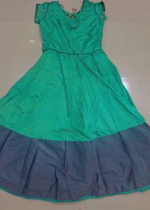 Elegant Embroidered Sea green flare frock