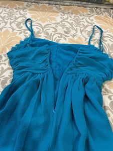 Teal Ruched Dress With Adjustable Straps And Zip