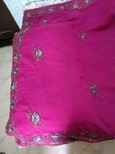 Used Embroidered Chiffon Magenta Color Saree