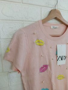 Hot Pink Lips Embellished Top