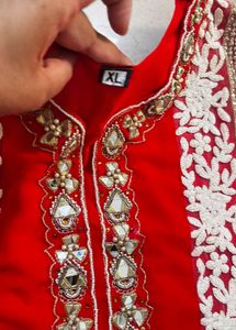 Unused Red Embroidered Kurta
