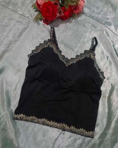 Black Rainbow 🌈 Rhinestone Trim Cami