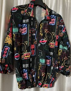 Tokyo Neon Print Windbreaker Jacket