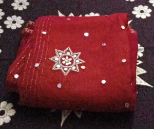 Red Sari with Mirror Work