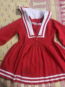 Adorable Red Sailor Dress Woolen