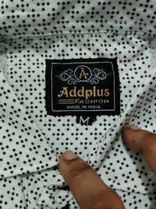 Patterned Withe Shirt With BlackPaiping Design