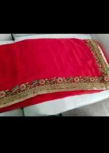 Elegant Red Embroidered Saree