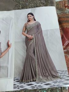 Elegant Grey Embellished Saree