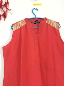 Coral Sleeveless short kurti