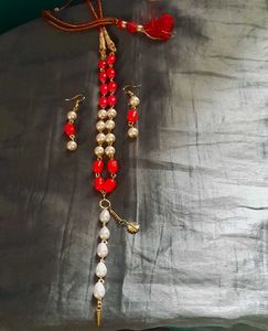 Red Beads And Pearl Set.