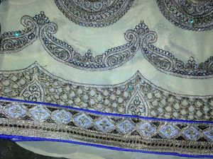 Teal &amp; Gold Embroidered Saree