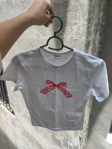 White Tee with Red Bow