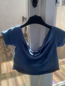 Blue Off Shoulder Crop Top