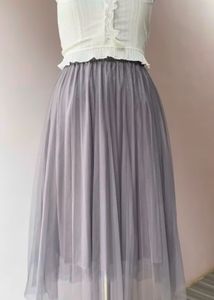 Grey Tulle Midi Skirt
