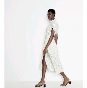 Zara Eyelet Midi Shirt Dress