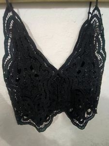Korean Black Net Crop Top
