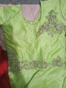 combo of parrot green  gown and ready made saree