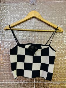Checkered Knit Cami Top