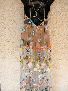 Floral Embroidered Net Maxi Dress with bodysuit