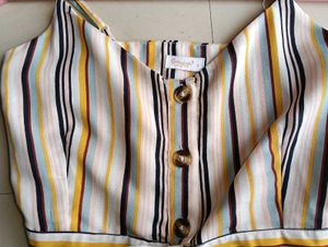 Striped Tie-Front Crop Top