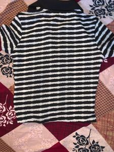 Zara Striped Knit Polo Top