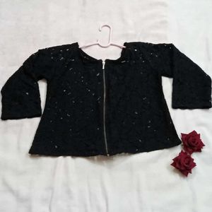 Fancy Black Lace Zip-Up Jacket