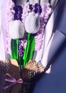 Crochet Tulip And  Lavender Flower Bouquet