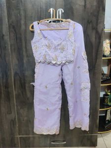 Embroidered Lilac Blouse And Plazo