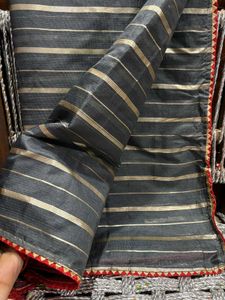 New Grey Red Organza Saree