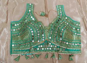 Sea Green Sequins And Mirror Work Blouse