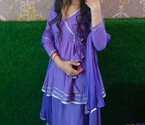 Anarkali Angrakha Lavender Kurti &amp; Sharara