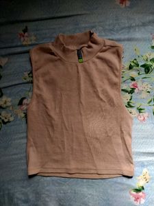 Beige Mock Neck Sleeveless Top