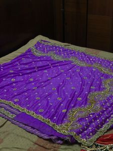 Purple Saree with Gold Embroidery