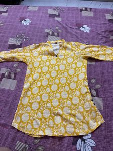 Vibrant Yellow Floral Tunic Short Kurti