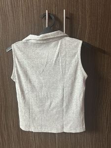 Grey Ribbed Polo Tank