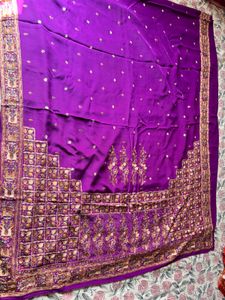 pure crepe phulkari embroidery saree