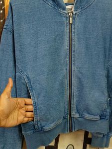 Blue Denim Zip-Up Hoodie