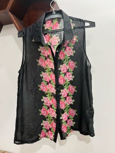 Floral Sheer Button-Down