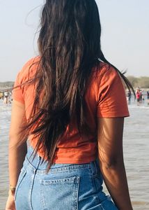 orange v nack crop top with adjustable strap