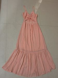 Peach Gingham Maxi Dress
