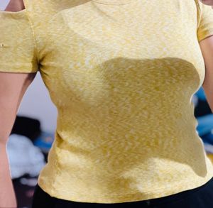 Cute Shoulder Cut Butter Yellow Top