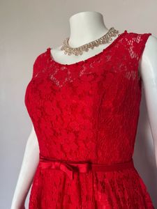 sparkling Red Lace Fit &amp; Flare Dress