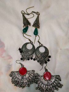 Oxidised Boho Style Earring Trio Combo