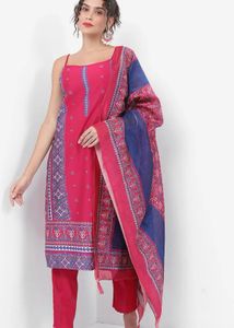 Pink &amp; Blue Printed Salwar Suit With Noodle Strap