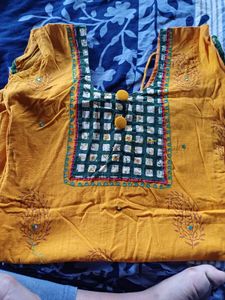 Mustard Yellow Embroidered Kurti